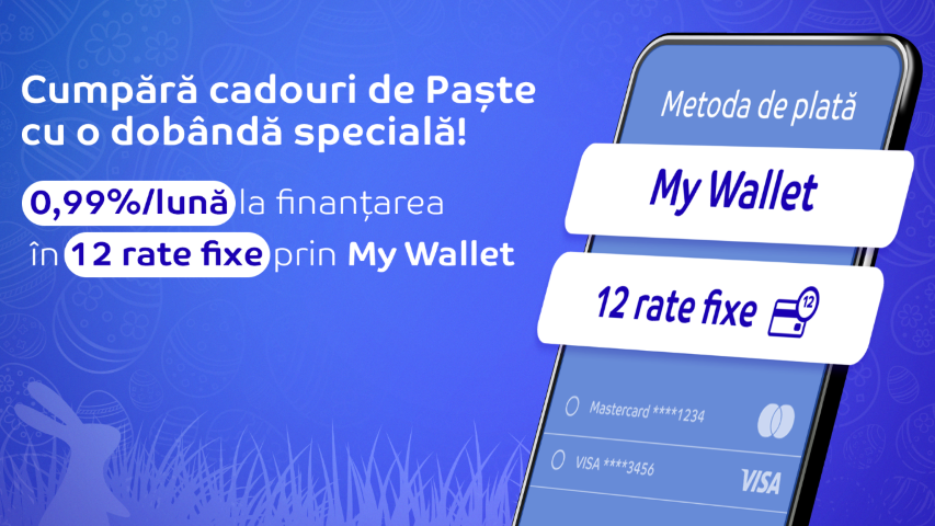 Serviciul de finanțare în 12 rate din eMAG My Wallet, oferit de HeyBlu – disponibil pentru cumpărături de până la 10.000 de lei